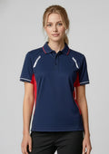Womens Renegade Short Sleeve Polo ||SRC=https://cdn.fashionbizapps.nz/honeybee/images/P700LS_Talent_Navy_Red_Silver_01.jpg