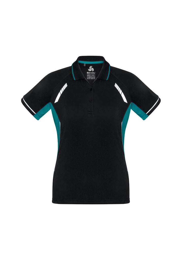 Womens Renegade Short Sleeve Polo - Black/Teal/Silver ||SRC=https://cdn.fashionbizapps.nz/honeybee/images/P700LS_bProduct_Black_Teal_Silver_01_lYstRYW.jpg