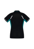 Womens Renegade Short Sleeve Polo - Black/Teal/Silver ||SRC=https://cdn.fashionbizapps.nz/honeybee/images/P700LS_bProduct_Black_Teal_Silver_02_6ceK7Mo.jpg