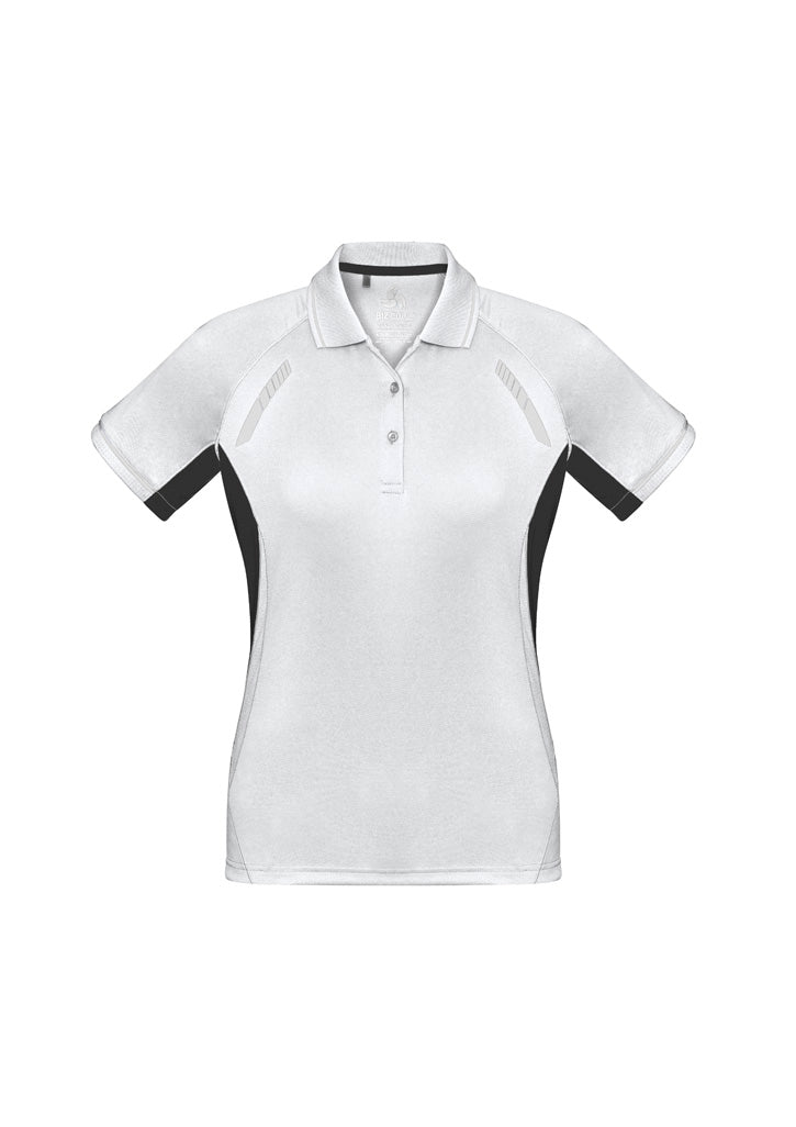 Womens Renegade Short Sleeve Polo - White/Black/Silver ||SRC=https://cdn.fashionbizapps.nz/honeybee/images/P700LS_bProduct_White_Black_Silver_01_L2DrEeK.jpg