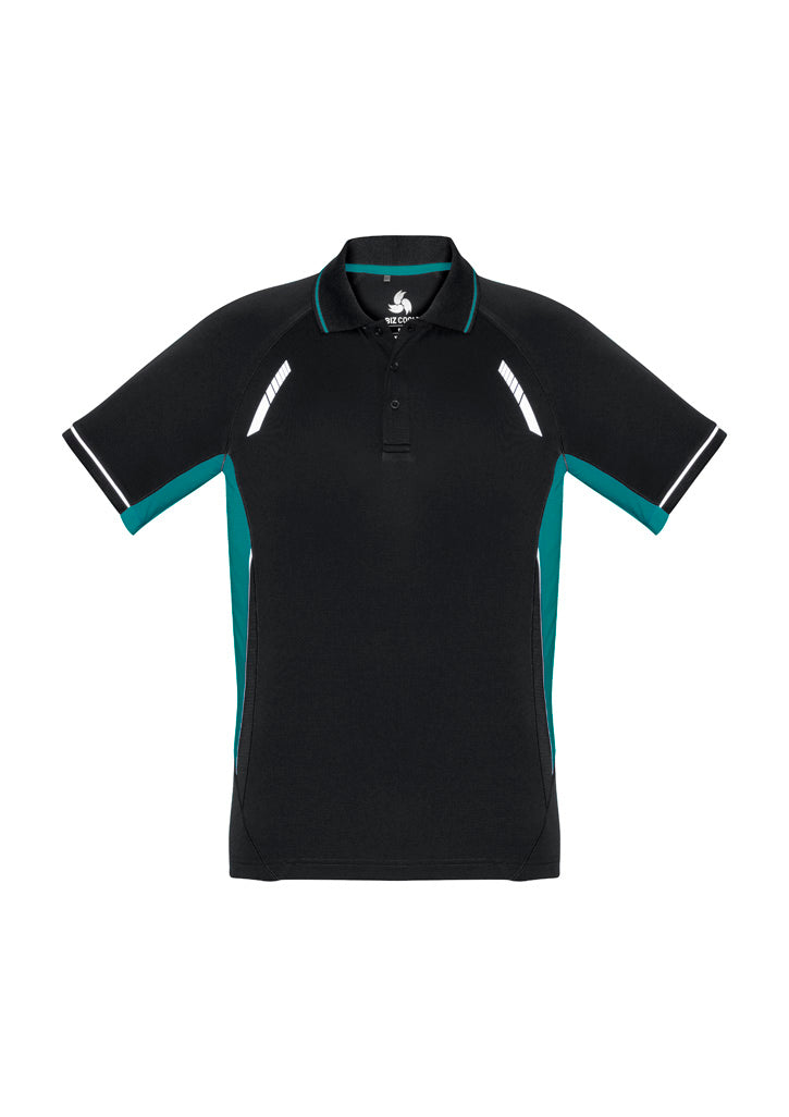 Mens Renegade Short Sleeve Polo - Black/Teal/Silver ||SRC=https://cdn.fashionbizapps.nz/honeybee/images/P700MS_bProduct_Black_Teal_Silver_01_S61iKFp.jpg