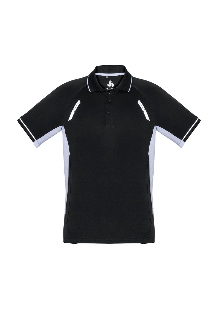 Mens Renegade Short Sleeve Polo - Black/White/Silver ||SRC=https://cdn.fashionbizapps.nz/honeybee/images/P700MS_bProduct_Black_White_Silver_01_rpm0326.jpg