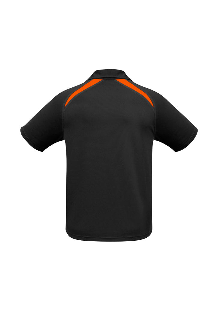 Mens Splice Short Sleeve Polo - Black/Orange ||SRC=https://cdn.fashionbizapps.nz/honeybee/images/P7700_bProduct_Black_Orange_02_rL8XFK7.jpg