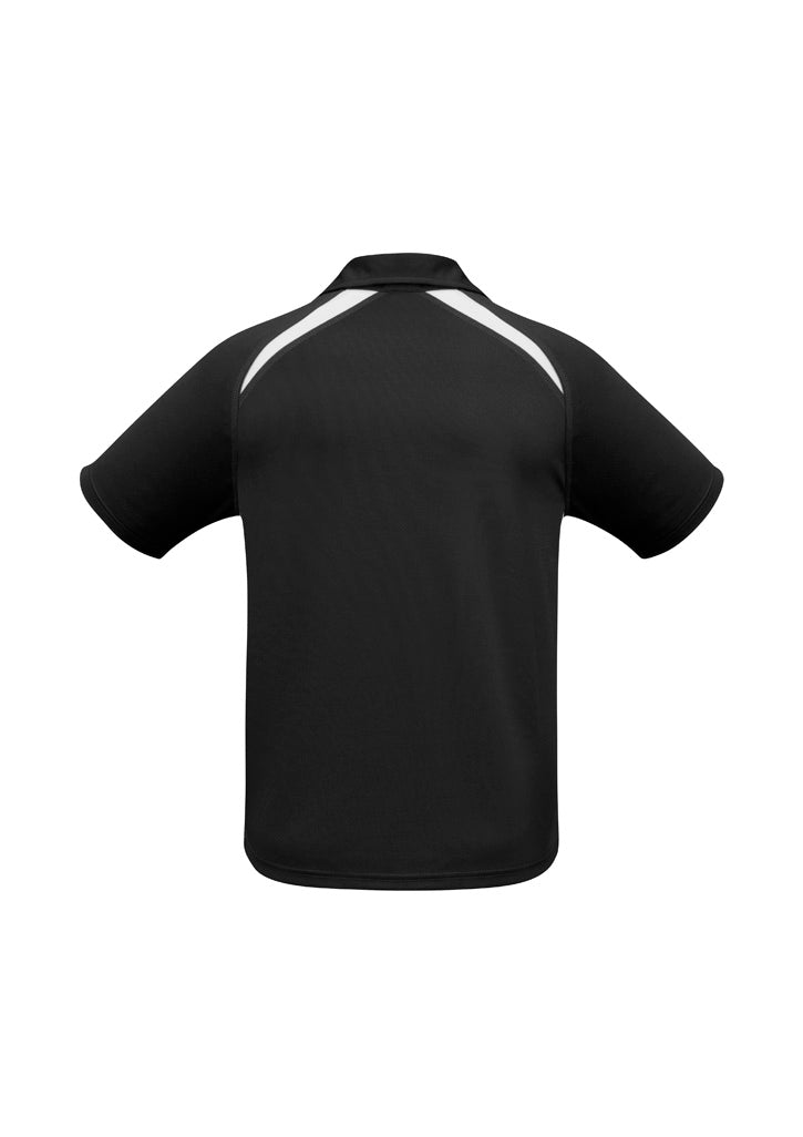 Mens Splice Short Sleeve Polo - Black/White ||SRC=https://cdn.fashionbizapps.nz/honeybee/images/P7700_bProduct_Black_White_02_z9xI19r.jpg