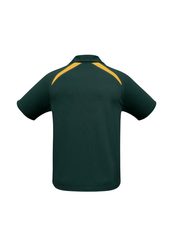 Mens Splice Short Sleeve Polo - Forest/Gold ||SRC=https://cdn.fashionbizapps.nz/honeybee/images/P7700_bProduct_Forest_Gold_02_yH5hvDR.jpg