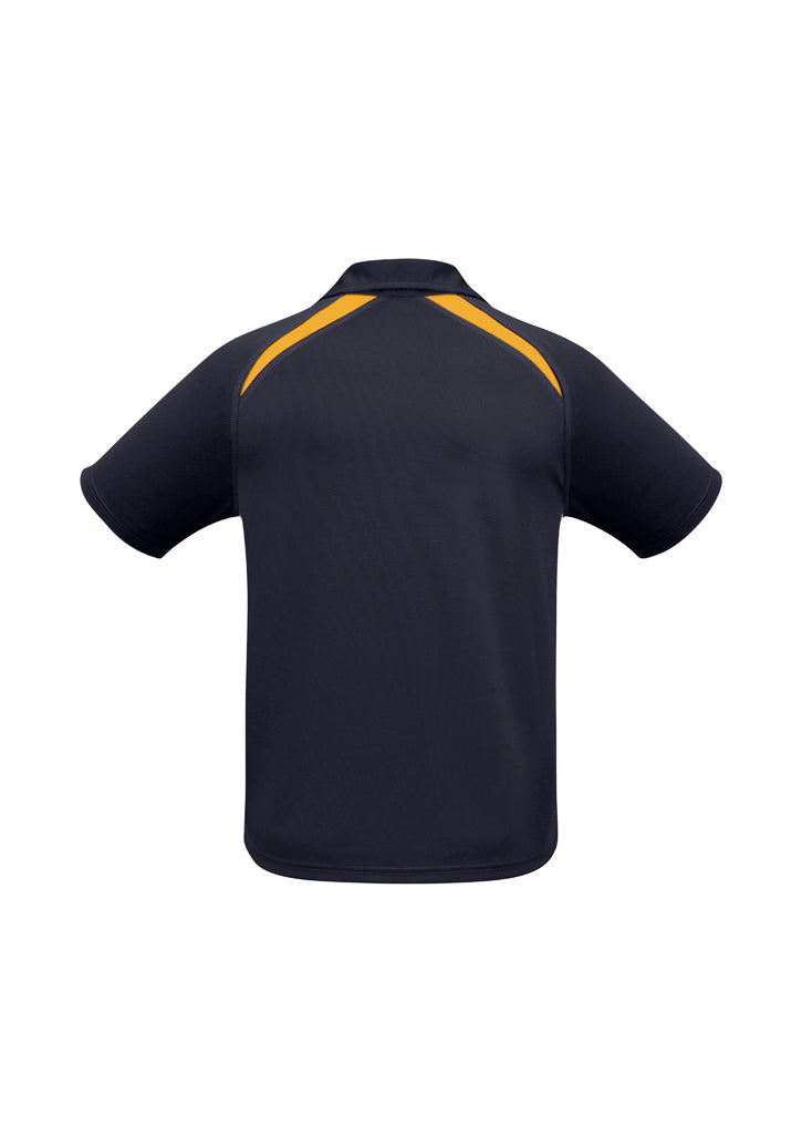 Mens Splice Short Sleeve Polo - Navy/Gold ||SRC=https://cdn.fashionbizapps.nz/honeybee/images/P7700_bProduct_Navy_Gold_02_54HsRvj.jpg