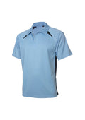 Mens Splice Short Sleeve Polo - Spring Blue/Navy ||SRC=https://cdn.fashionbizapps.nz/honeybee/images/P7700_bProduct_SpringBlue_Navy_01_O6Z7fEs.jpg