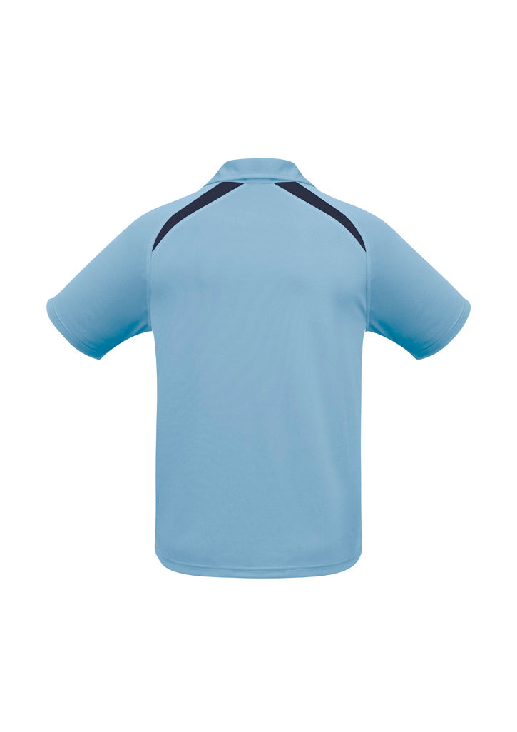Mens Splice Short Sleeve Polo - Spring Blue/Navy ||SRC=https://cdn.fashionbizapps.nz/honeybee/images/P7700_bProduct_SpringBlue_Navy_02_cJSlKOc.jpg