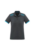 Womens Galaxy Short Sleeve Polo - Grey/Cyan ||SRC=https://cdn.fashionbizapps.nz/honeybee/images/P900LS_bProduct_Grey_Cyan_01_RfXeuyO.jpg