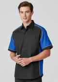Mens Nitro Short Sleeve Shirt ||SRC=https://cdn.fashionbizapps.nz/honeybee/images/S10112_Talent_Black_Royal_White_01_R.jpg
