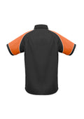 Mens Nitro Short Sleeve Shirt - Black/Orange/White ||SRC=https://cdn.fashionbizapps.nz/honeybee/images/S10112_bProduct_Black_Orange_White_02_jFD6tEP.jpg