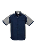 Mens Nitro Short Sleeve Shirt - Navy/Grey/White ||SRC=https://cdn.fashionbizapps.nz/honeybee/images/S10112_bProduct_Navy_Grey_White_01_DB8vnTZ.jpg