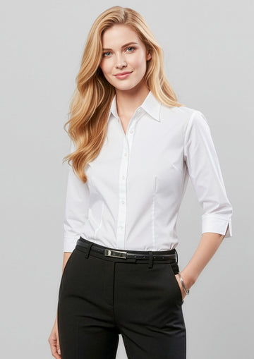 Womens Base 3/4 Sleeve Shirt ||SRC=https://cdn.fashionbizapps.nz/honeybee/images/S10521_Talent_White_01_WS4Q5ii.jpg