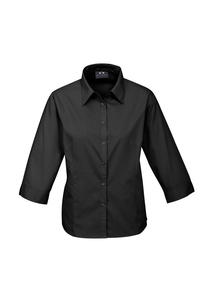 Womens Base 3/4 Sleeve Shirt - Black ||SRC=https://cdn.fashionbizapps.nz/honeybee/images/S10521_bProduct_Black_01_w532x7P.jpg