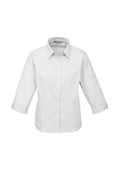 Womens Base 3/4 Sleeve Shirt - White ||SRC=https://cdn.fashionbizapps.nz/honeybee/images/S10521_bProduct_White_01_LQPRiB1.jpg