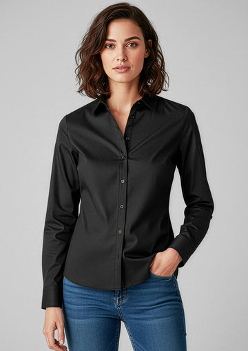 Womens Memphis Long Sleeve Shirt ||SRC=https://cdn.fashionbizapps.nz/honeybee/images/S127LL_Talent_Black_01.jpg