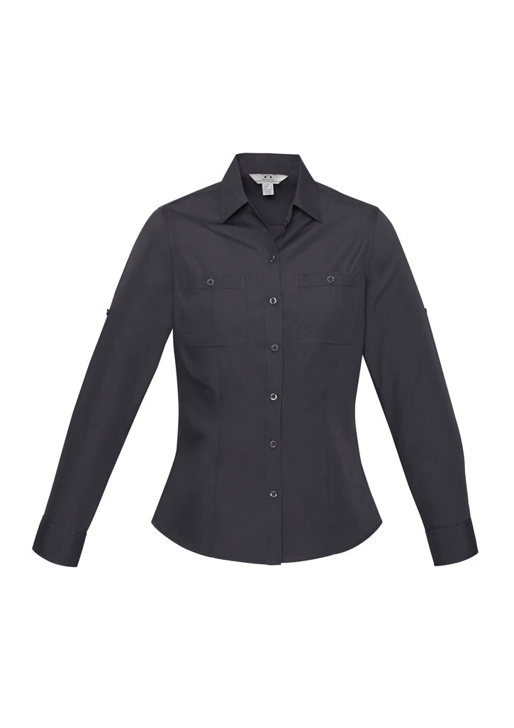 Womens Bondi Long Sleeve Shirt - Charcoal ||SRC=https://cdn.fashionbizapps.nz/honeybee/images/S306LL_bProduct_Charcoal_01_XqBWNMv.jpg