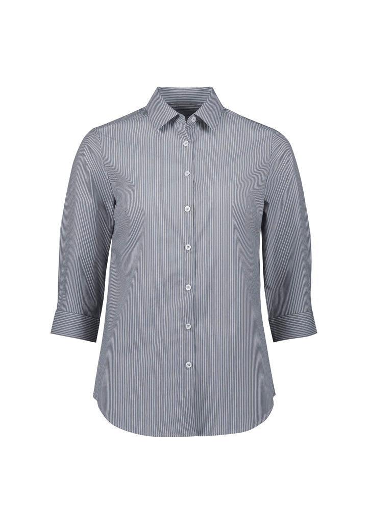 Womens Conran 3/4 Sleeve Shirt - Slate/White ||SRC=https://cdn.fashionbizapps.nz/honeybee/images/S336LT_bProduct_Slate_White_01_MuUIuzn.jpg