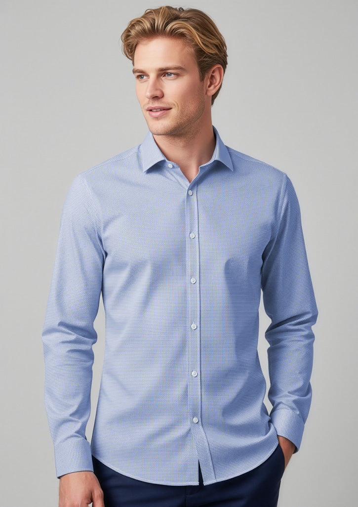 Mens Bristol Tailored Long Sleeve Shirt ||SRC=https://cdn.fashionbizapps.nz/honeybee/images/S339ML_Talent_White_Navy_01_HZrcX6m.jpg