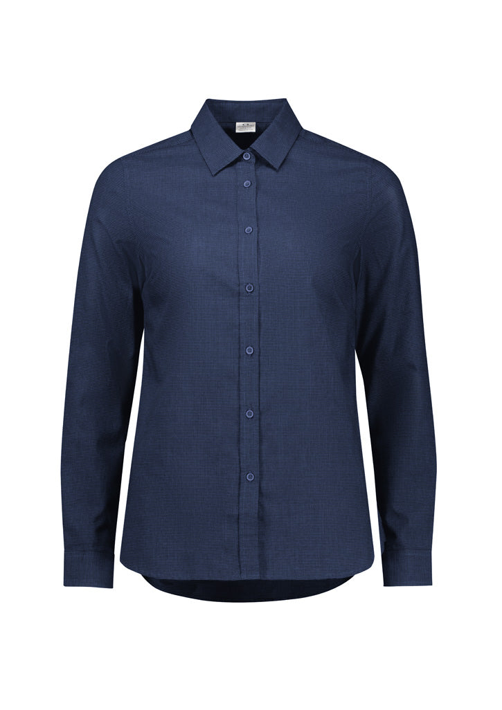 Womens Soul Long Sleeve Shirt - Navy ||SRC=https://cdn.fashionbizapps.nz/honeybee/images/S421LL_Product_Navy_01.jpg