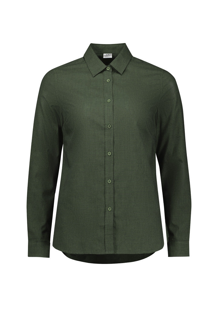 Womens Soul Long Sleeve Shirt - Olive ||SRC=https://cdn.fashionbizapps.nz/honeybee/images/S421LL_Product_Olive_01.jpg