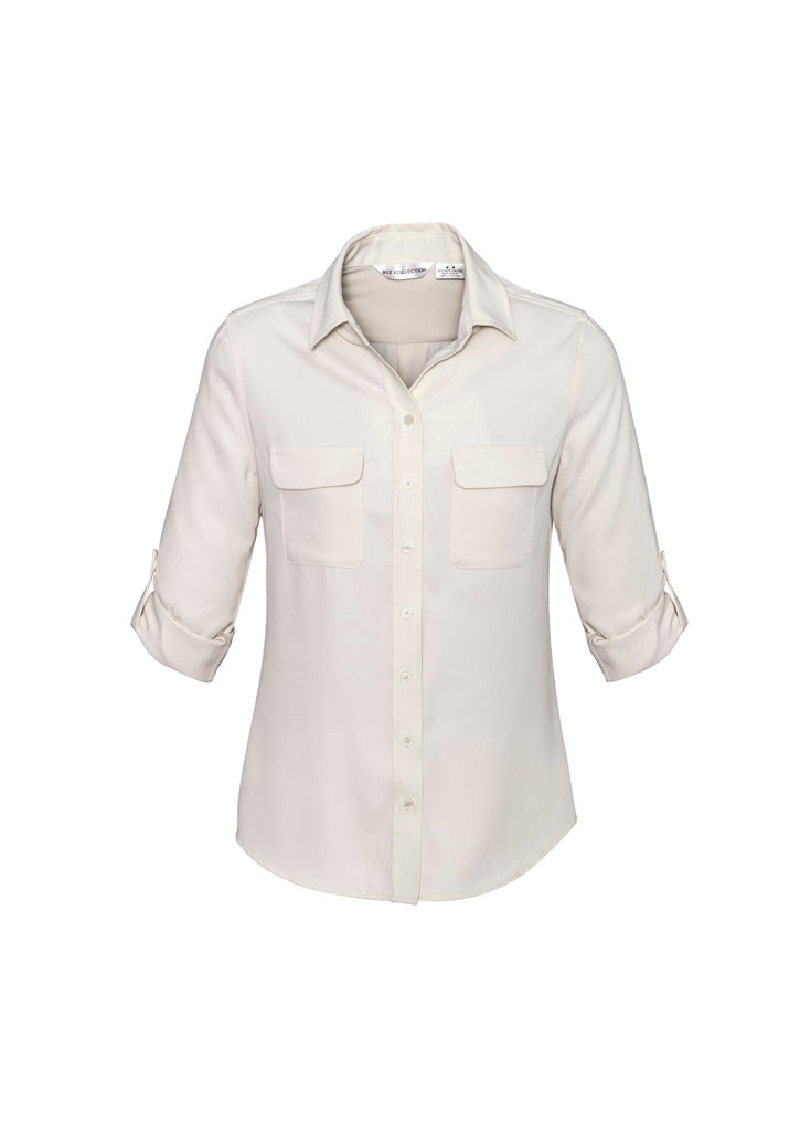 Womens Madison Long Sleeve Shirt - Ivory ||SRC=https://cdn.fashionbizapps.nz/honeybee/images/S626LL_bProduct_Ivory_03_dtyG3Nt.jpg