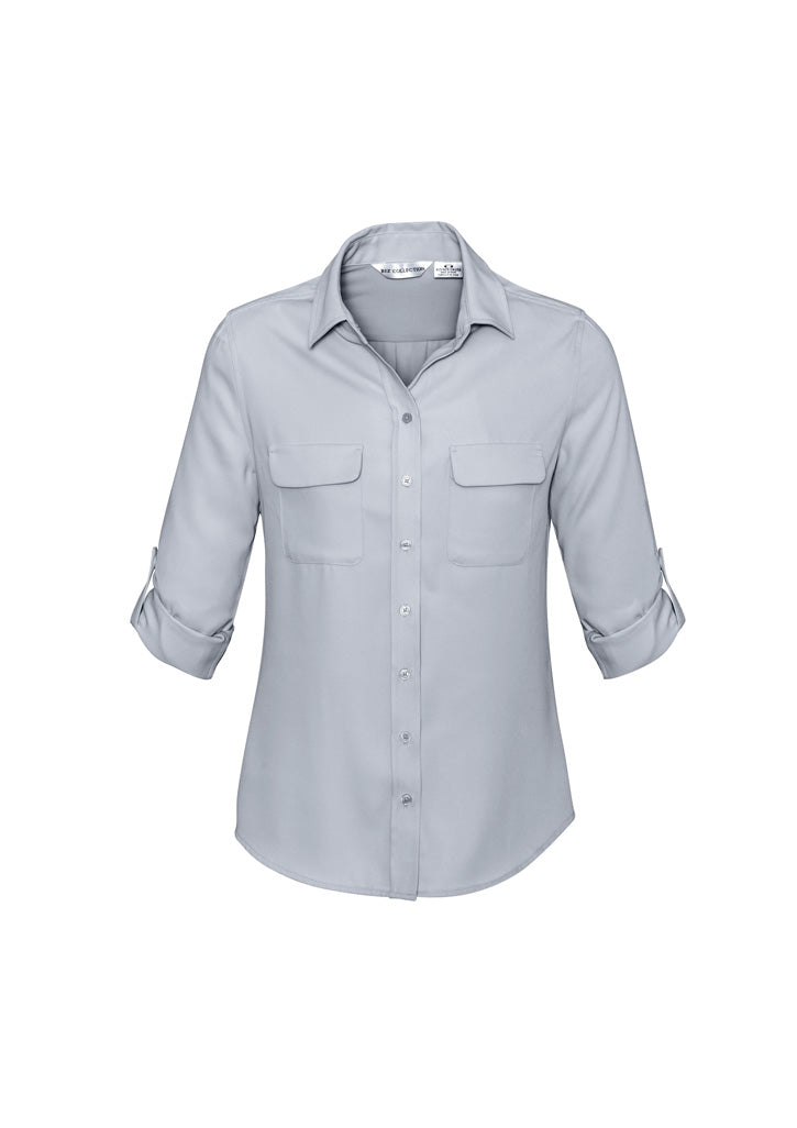 Womens Madison Long Sleeve Shirt - Silver Mist ||SRC=https://cdn.fashionbizapps.nz/honeybee/images/S626LL_bProduct_SilverMist_03_DB1IjAo.jpg