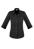 Womens Monaco 3/4 Sleeve Shirt - Black ||SRC=https://cdn.fashionbizapps.nz/honeybee/images/S770LT_bProduct_Black_01_F9rSPMI.jpg