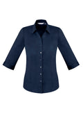 Womens Monaco 3/4 Sleeve Shirt - Ink ||SRC=https://cdn.fashionbizapps.nz/honeybee/images/S770LT_bProduct_Ink_01_QaEuc1r.jpg