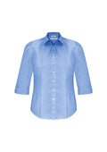 Womens Euro 3/4 Sleeve Shirt - Blue ||SRC=https://cdn.fashionbizapps.nz/honeybee/images/S812LT_bProduct_Blue_01_k339IAn.jpg