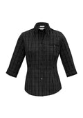 Womens Harper 3/4 Sleeve Shirt - Black/Silver ||SRC=https://cdn.fashionbizapps.nz/honeybee/images/S820LT_bProduct_Black_Silver_01_Bcx1sAI.jpg