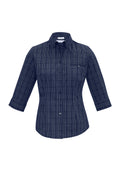 Womens Harper 3/4 Sleeve Shirt - Ink/Silver ||SRC=https://cdn.fashionbizapps.nz/honeybee/images/S820LT_bProduct_Ink_Silver_01_AphRZgc.jpg