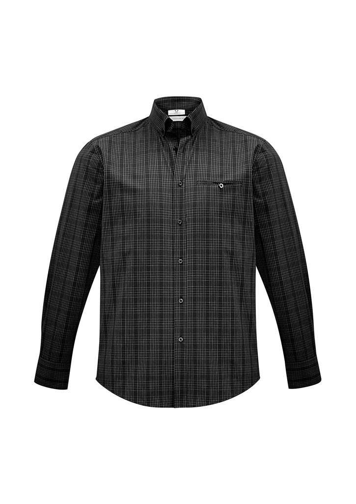 Mens Harper Long Sleeve Shirt - Black/Silver ||SRC=https://cdn.fashionbizapps.nz/honeybee/images/S820ML_bProduct_Black_Silver_01_moEy9Eq.jpg