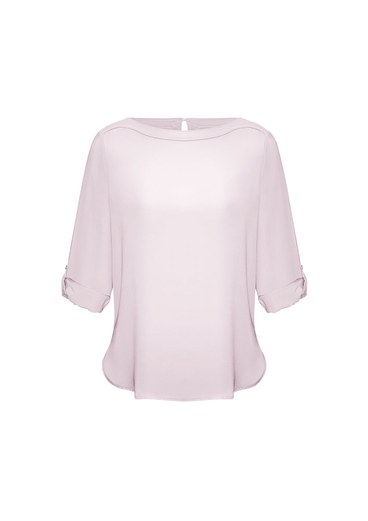 Womens Madison Boatneck Top - Blush Pink ||SRC=https://cdn.fashionbizapps.nz/honeybee/products/management/data/images/product/725x1026/S828LL_BlushPink_Front-SleevesRolledUp.jpg