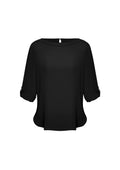 Womens Madison Boatneck Top - Black ||SRC=https://cdn.fashionbizapps.nz/honeybee/images/S828LL_bProduct_Black_F-SleevesRolledUp_XylALsd.jpg