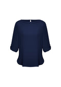 Womens Madison Boatneck Top - Midnight Blue ||SRC=https://cdn.fashionbizapps.nz/honeybee/images/S828LL_bProduct_MidnightBlue_F-SleevesRolledUp_EBKzu1T.jpg