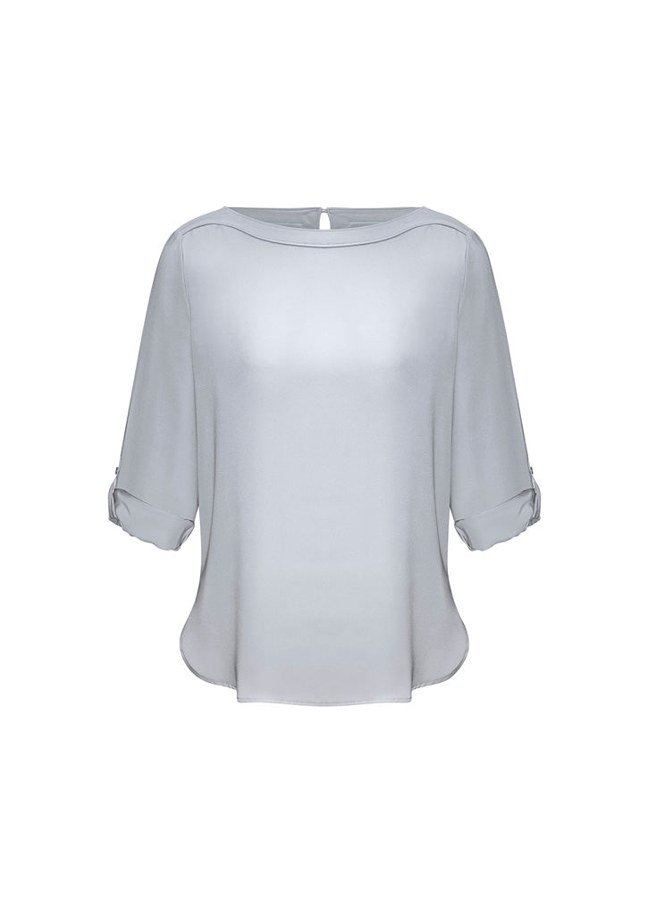 Womens Madison Boatneck Top - Silver Mist ||SRC=https://cdn.fashionbizapps.nz/honeybee/images/S828LL_bProduct_SilverMist_F-SleevesRolledUp_zH7lDuS.jpg