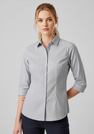 Womens Jagger 3/4 Sleeve Shirt ||SRC=https://cdn.fashionbizapps.nz/honeybee/images/S910LT_Talent_Silver_01.jpg