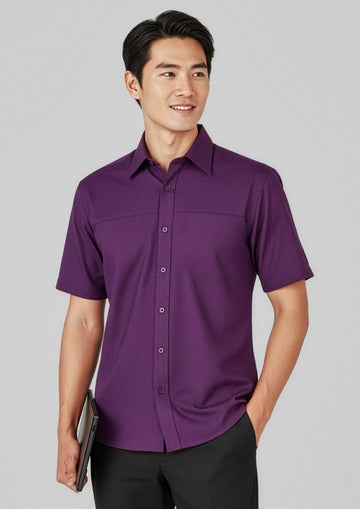 Mens Oasis Short Sleeve Shirt ||SRC=https://cdn.fashionbizapps.nz/honeybee/images/SH3603_Talent_Grape_01_3roK2fG.jpg