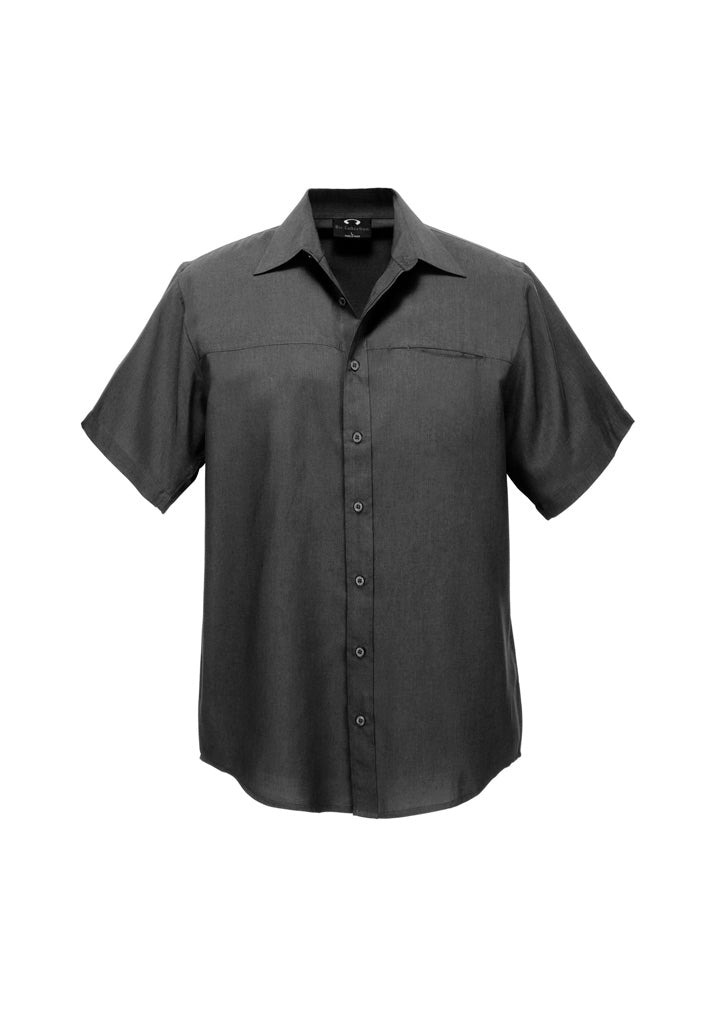 Mens Oasis Short Sleeve Shirt - Charcoal ||SRC=https://cdn.fashionbizapps.nz/honeybee/images/SH3603_bProduct_Charcoal_01_FuAOr7o.jpg