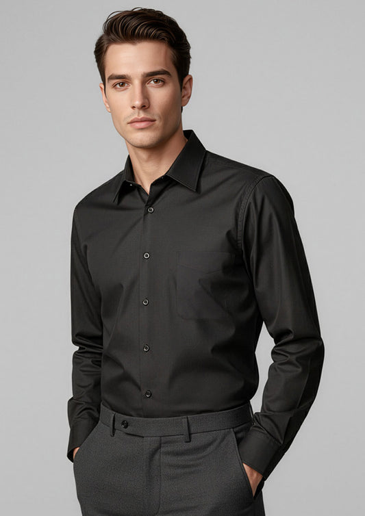 Mens Metro Long Sleeve Shirt ||SRC=https://cdn.fashionbizapps.nz/honeybee/images/SH714_Talent_Black_01_R.jpg
