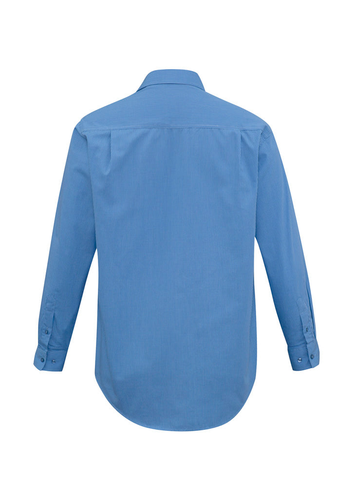 Mens Micro Check Long Sleeve Shirt - Mid Blue ||SRC=https://cdn.fashionbizapps.nz/honeybee/images/SH816_bProduct_MidBlue_02_BzFUbsO.jpg