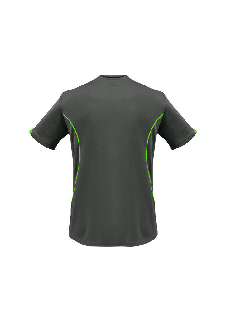 Mens Razor Short Sleeve Tee - Grey/Fluoro Lime ||SRC=https://cdn.fashionbizapps.nz/honeybee/images/T406MS_bProduct_Grey_FluroLime_02.jpg