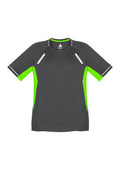 Kids Renegade Short Sleeve Tee - Grey/Fluoro Lime/Silver ||SRC=https://cdn.fashionbizapps.nz/honeybee/images/T701KS_bProduct_Grey_FluoroLime_Silver_01_HrQoReC.jpg