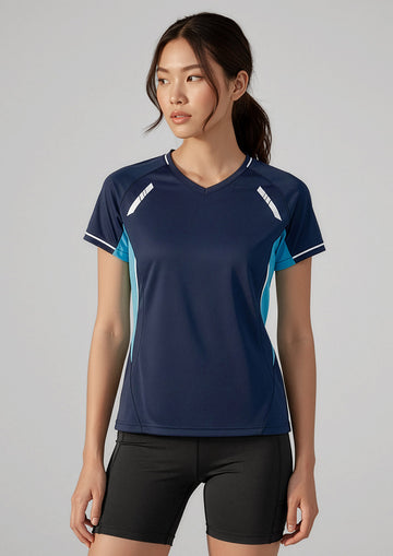 Womens Renegade Short Sleeve Tee ||SRC=https://cdn.fashionbizapps.nz/honeybee/images/T701LS_Talent_Navy_Sky_Silver_01_R_CO3Fy5I.jpg