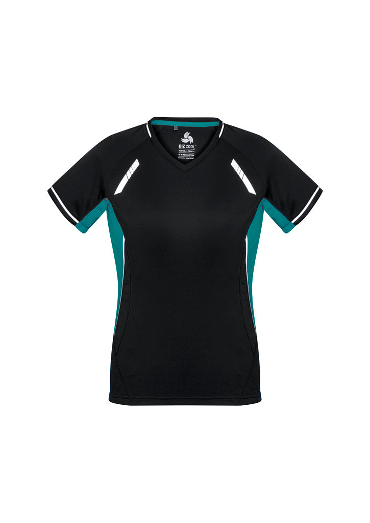 Womens Renegade Short Sleeve Tee - Black/Teal/Silver ||SRC=https://cdn.fashionbizapps.nz/honeybee/images/T701LS_bProduct_Black_Teal_Silver_01_C3tBtac.jpg