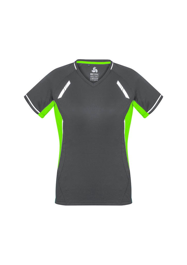 Womens Renegade Short Sleeve Tee - Grey/Fluoro Lime/Silver ||SRC=https://cdn.fashionbizapps.nz/honeybee/images/T701LS_bProduct_Grey_FluoroLime_Silver_01_G6bdm1I.jpg