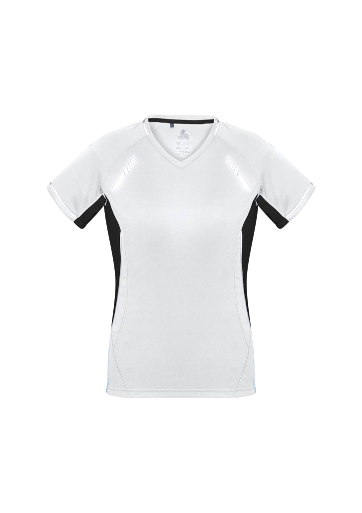 Womens Renegade Short Sleeve Tee - White/Black/Silver ||SRC=https://cdn.fashionbizapps.nz/honeybee/images/T701LS_bProduct_White_Black_Silver_01_2fu9Blk.jpg