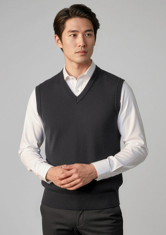 Mens Woolmix Knit Vest ||SRC=https://cdn.fashionbizapps.nz/honeybee/images/WV6007_Talent_Black_01_aTbpOxv.jpg