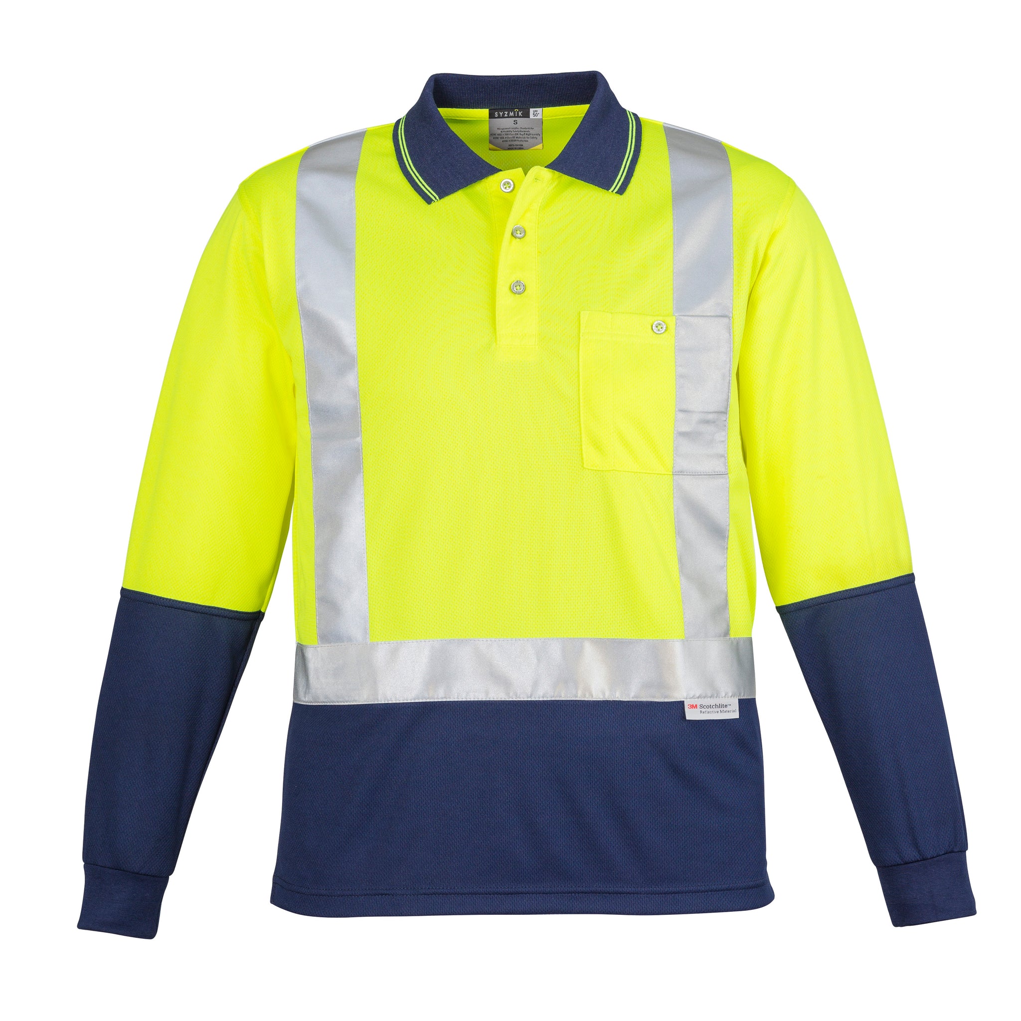 Hi Vis Spliced Long Sleeve Polo - Shoulder Taped